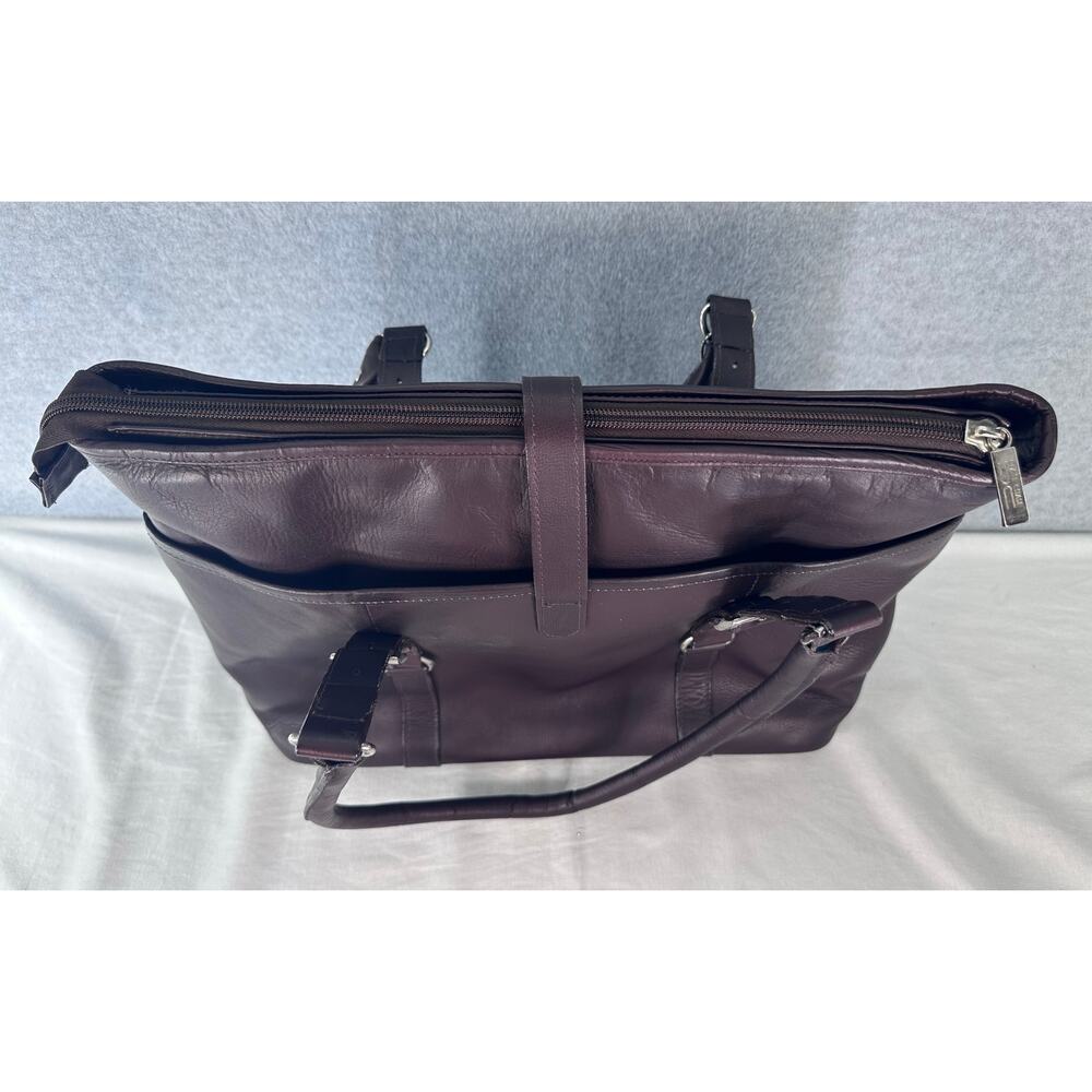 Claire Chase Executive 13"-15" Laptop Bag Dark Brown Leather Pockets Business - Picture 10 of 15